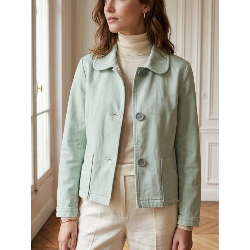 D.F.A. New York Mint Green Jacket Large Buttons Rolled Cuffs Medium